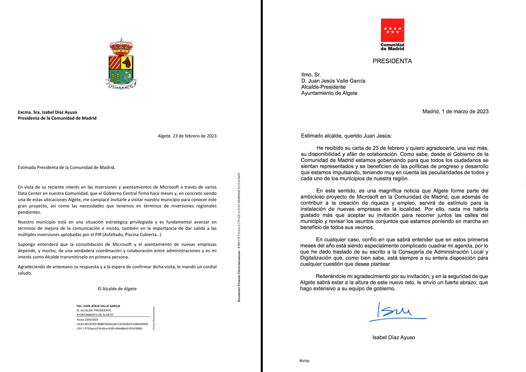 carta algete comunidad madrid