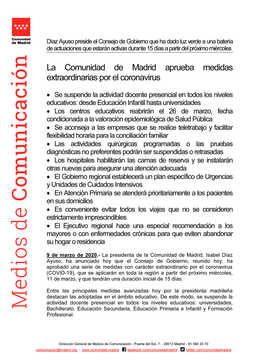 la comunidad de madrid aprueba medidas 1