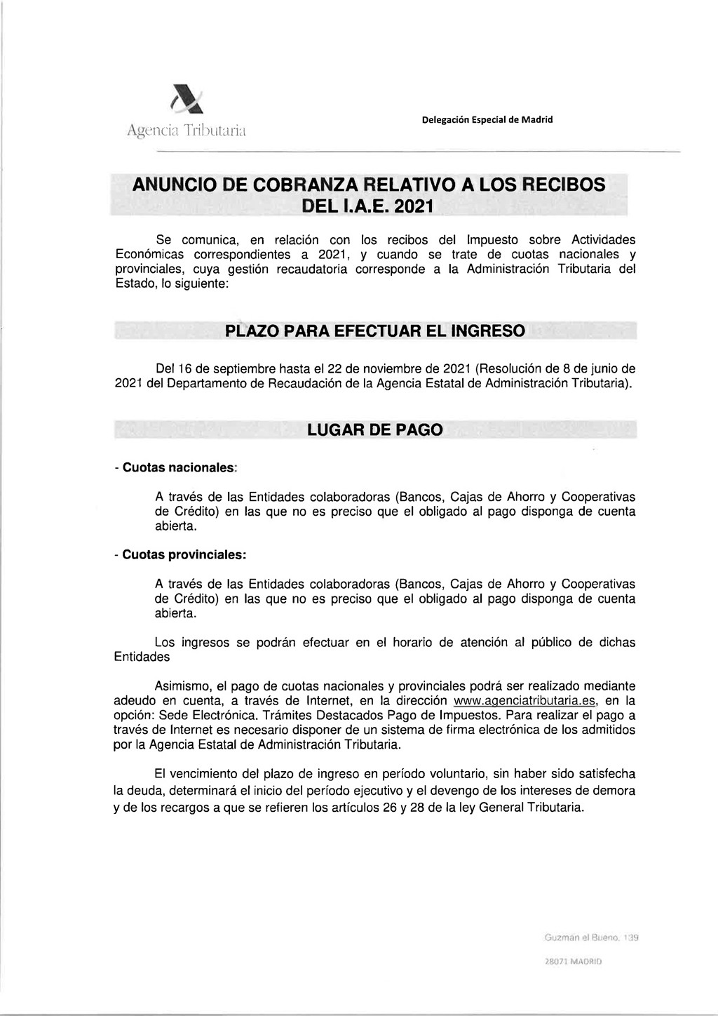 ANUNCIO DE COBRANZA IAE 2021 CUOTAS NACIONALES Y PROVINCIALES 1