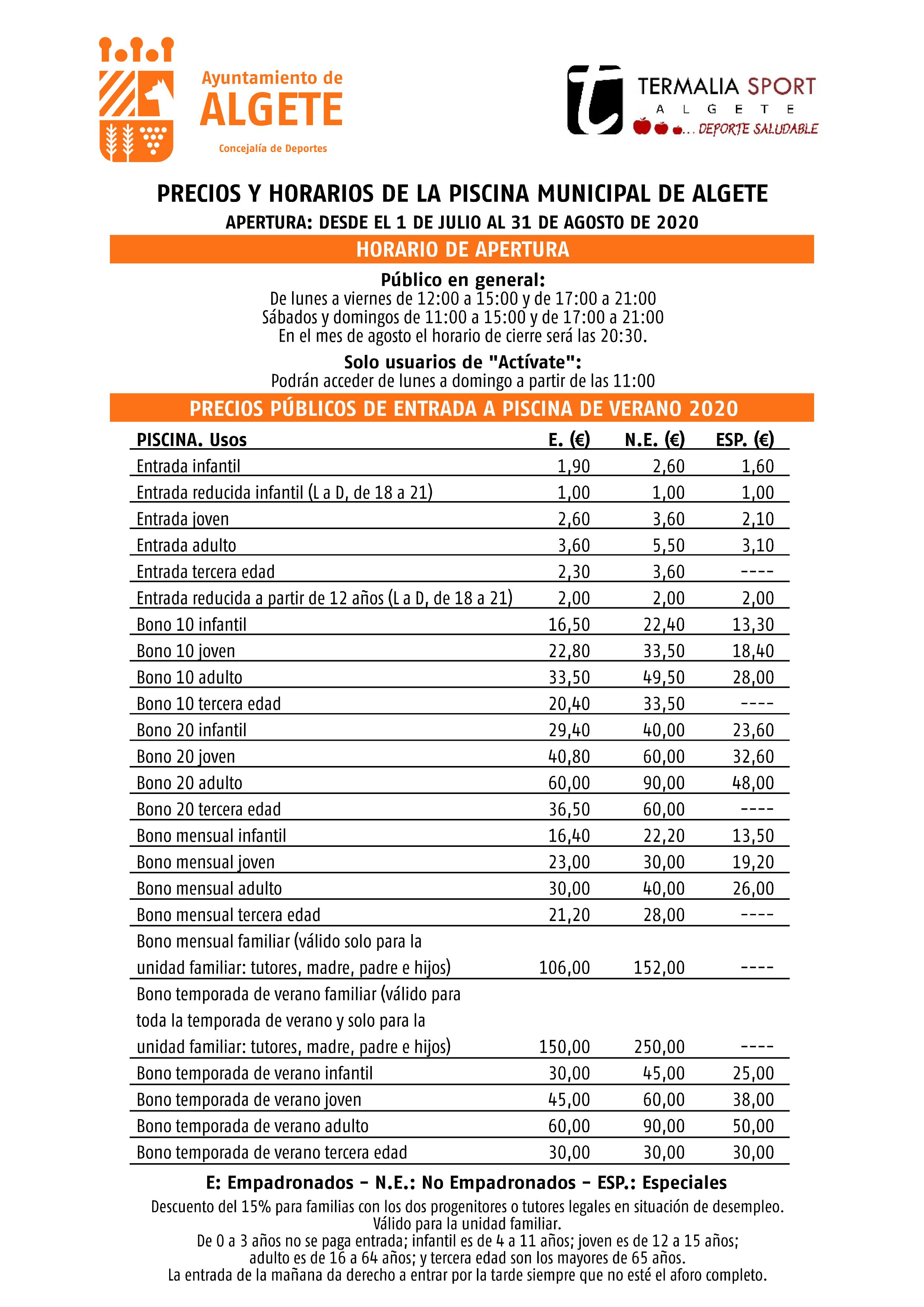 Precios y horarios piscina Algete