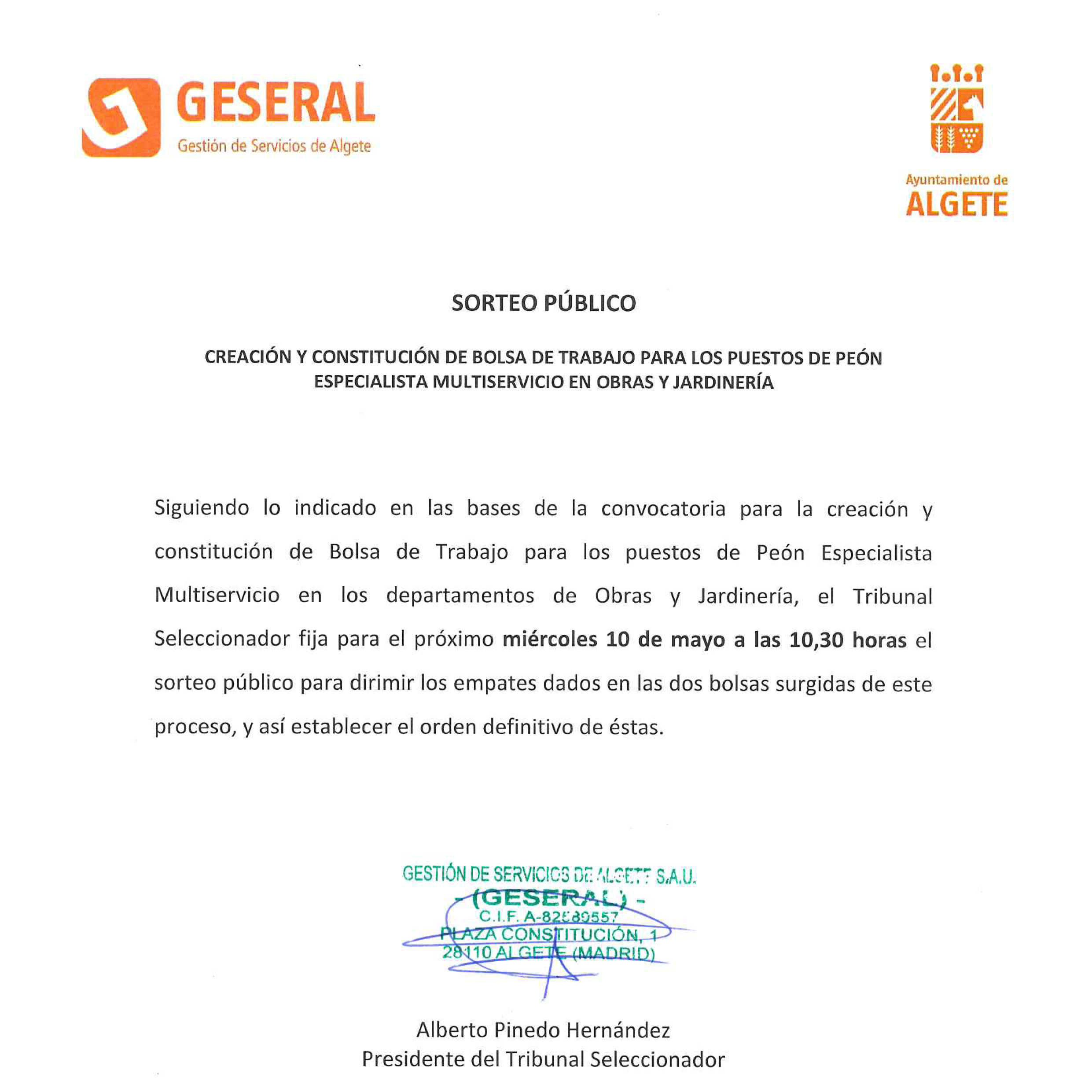 sorteo resolucion empates bolsa empleo obras jardineria